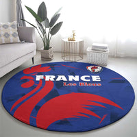 Round blue and red rugby carpet showing FRANCE Les Bleus text and team crest