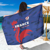 Blue France rugby sarong with red rooster graphic and France crest, 'Les Bleus' text