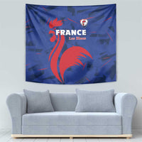 France rugby tapestry wall hanging, blue with bold red rooster and crest graphic