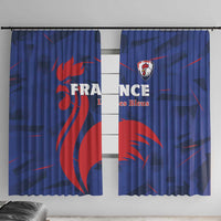 Blue France rugby window curtain panels with red graphics and 'Les Bleus' text