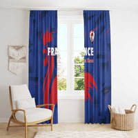 Blue France rugby curtain panels with red emblem and 'Les Bleus' text by window