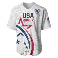 White USA Rugby baseball jersey with eagle graphic and logo patch