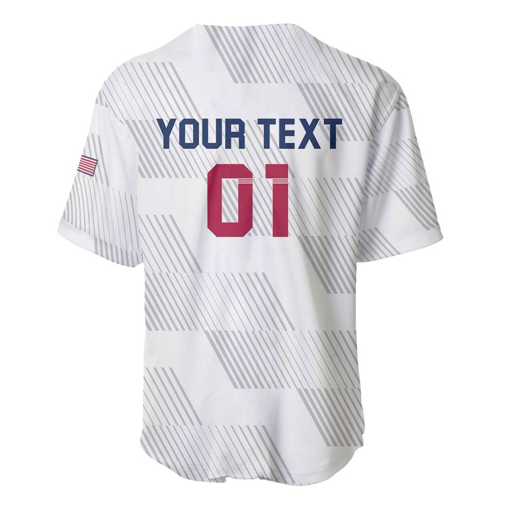 White jersey back with YOUR TEXT and 01 print, small USA flag on sleeve