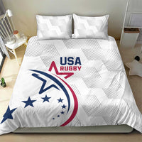 White bedding set with two pillowcases, USA Rugby crest and stars on comforter