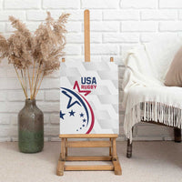 White USA Rugby canvas wall art with eagle crest and red/blue lettering