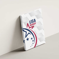 White USA Rugby canvas wall art featuring USA Rugby badge and blue star emblem