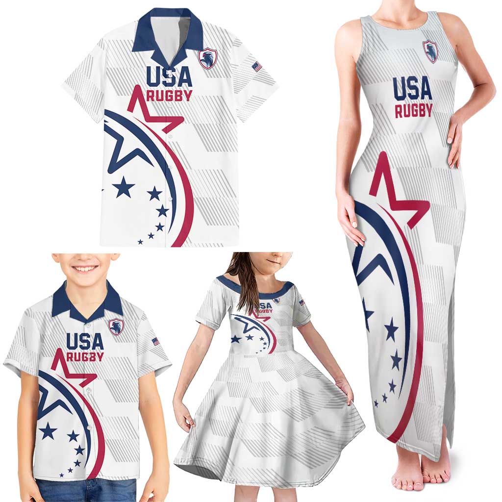 USA 2024 Rugby Family Matching Tank Maxi Dress and Hawaiian Shirt Soar Like an Eagle White Version - Wonder Print Shop