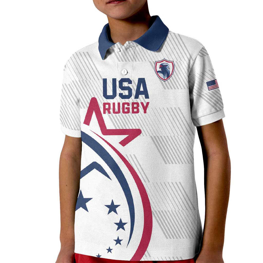 USA 2024 Rugby Kid Polo Shirt Soar Like an Eagle White Version - Wonder Print Shop