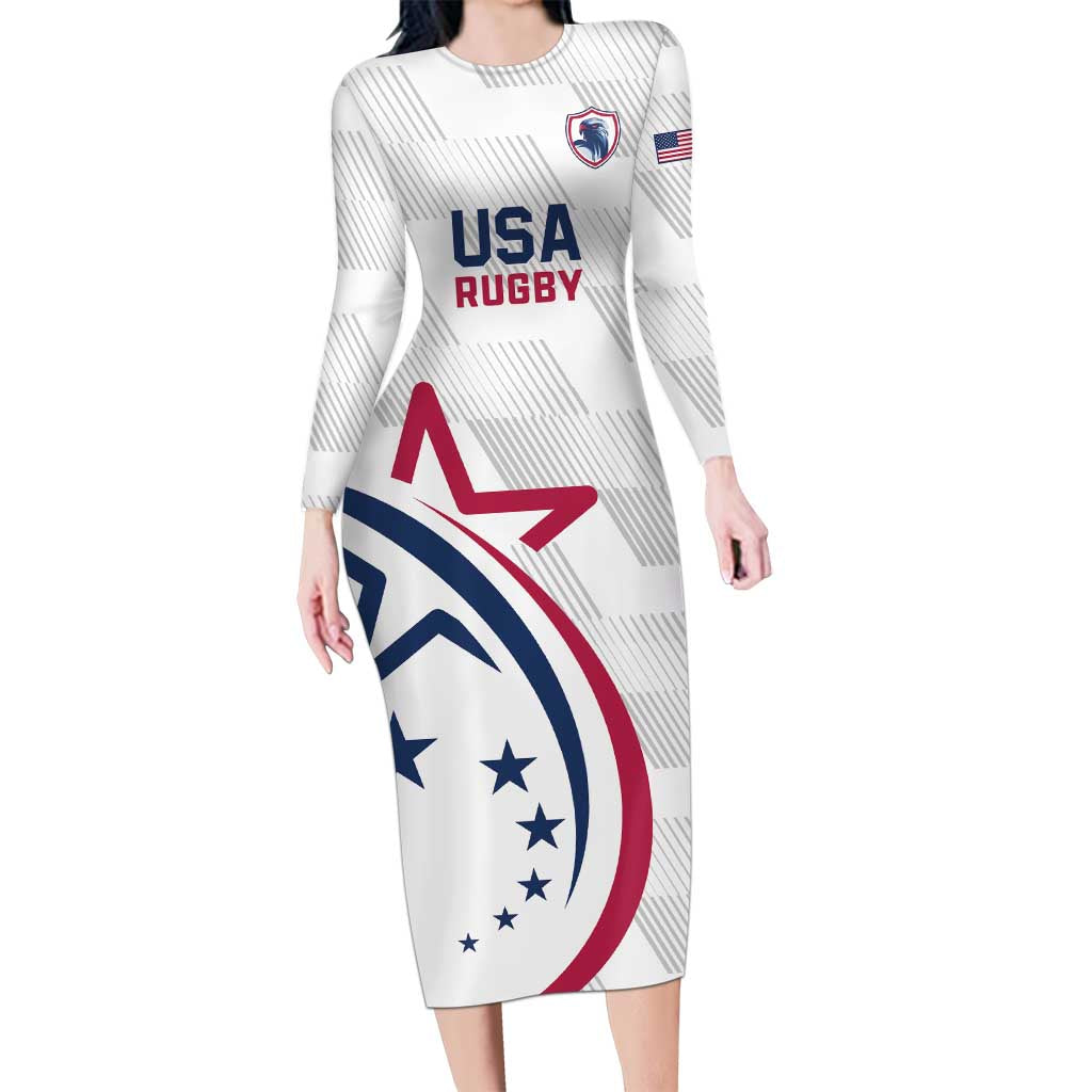 USA 2024 Rugby Long Sleeve Bodycon Dress Soar Like an Eagle White Version - Wonder Print Shop