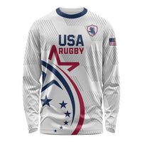 White USA rugby long-sleeve shirt with large eagle graphic and navy/red logo