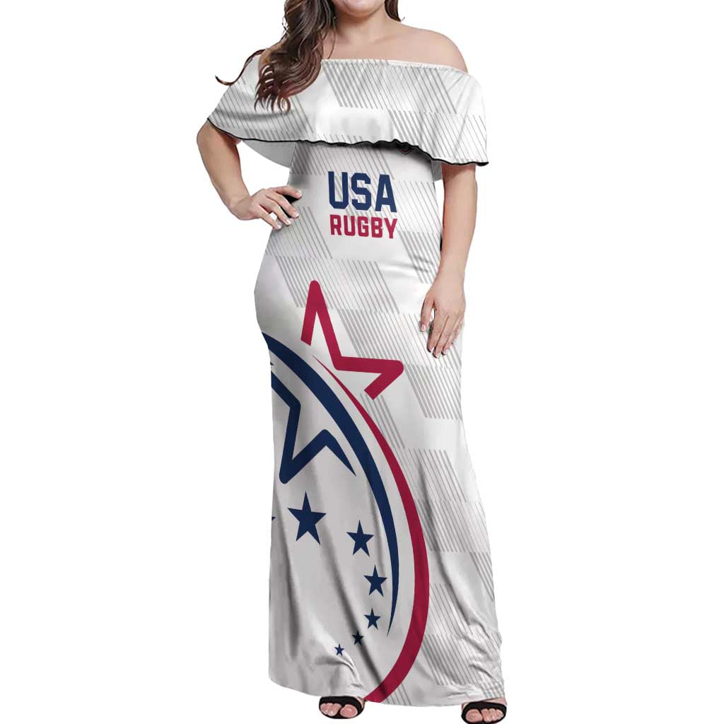 USA 2024 Rugby Off Shoulder Maxi Dress Soar Like an Eagle White Version - Wonder Print Shop