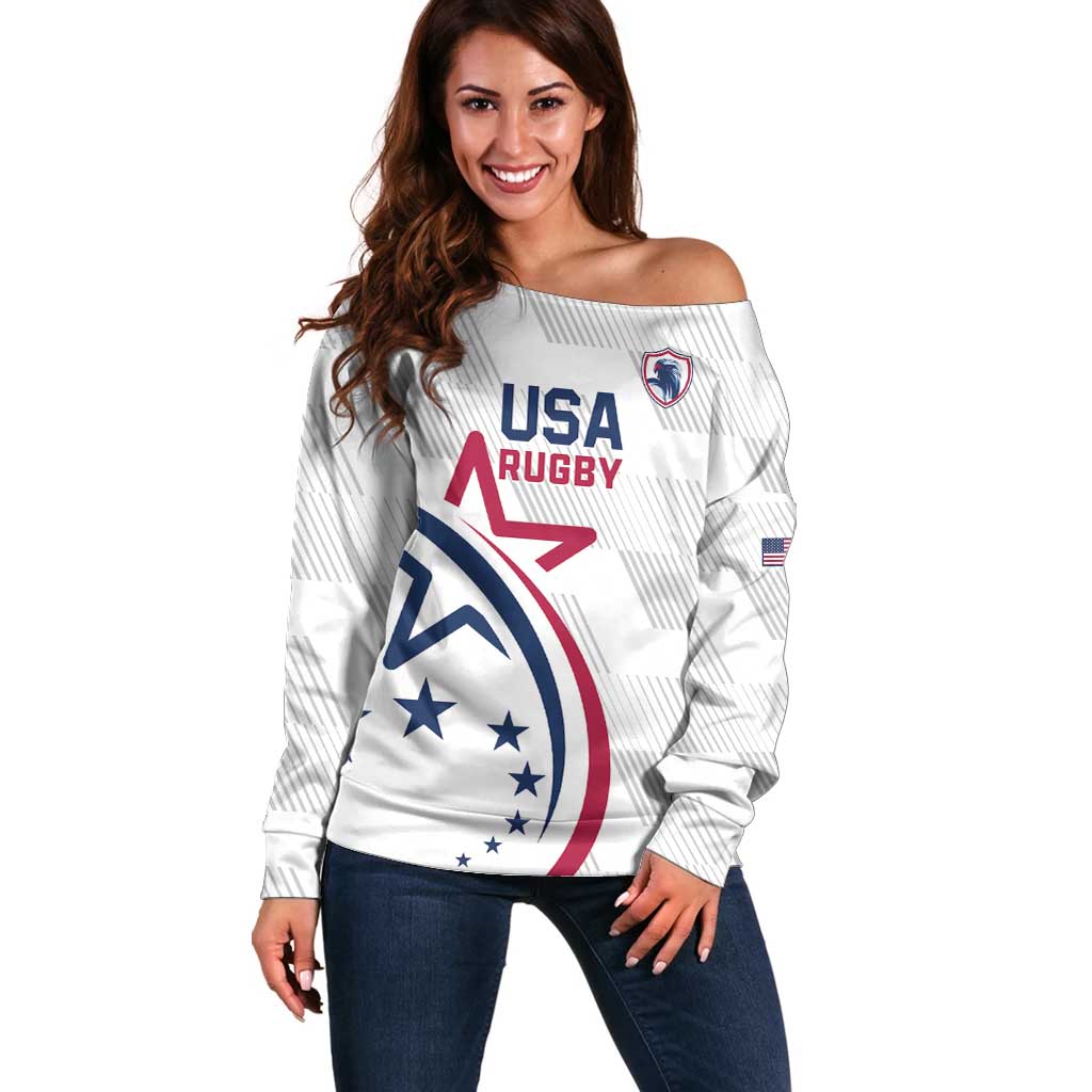 USA 2024 Rugby Off Shoulder Sweater Soar Like an Eagle White Version - Wonder Print Shop