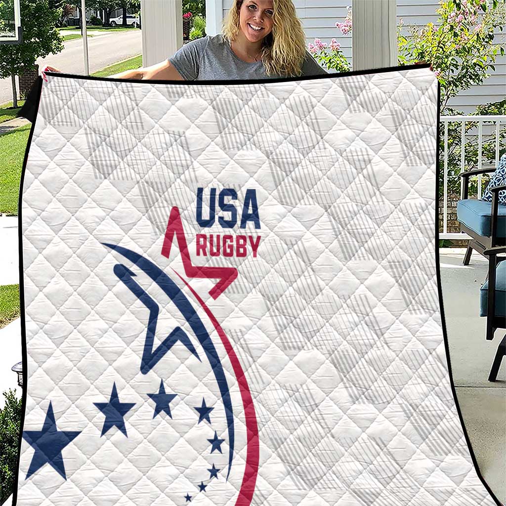 White USA Rugby quilt with quilted diamond texture and USA Rugby crest design