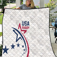 White USA Rugby quilt with quilted diamond texture and USA Rugby crest design