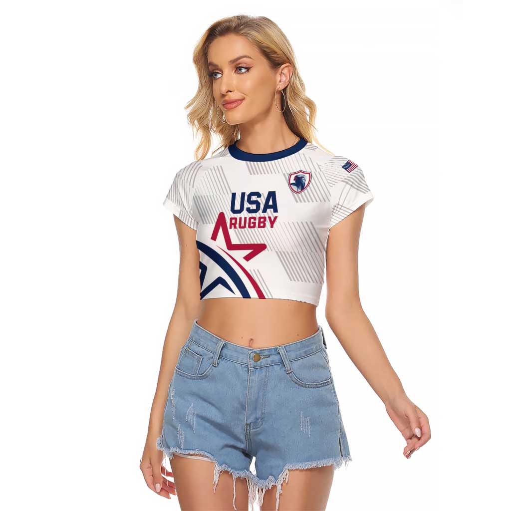 USA 2024 Rugby Raglan Cropped T Shirt Soar Like an Eagle White Version