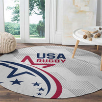 White USA Rugby round carpet with large star-and-stripe logo and 'USA RUGBY' text
