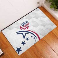 USA Rugby rubber doormat, white with USA Rugby crest in floor corner view