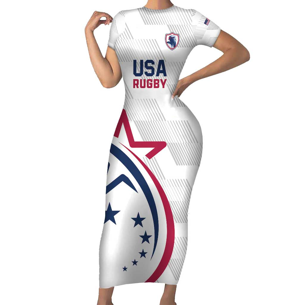 USA 2024 Rugby Short Sleeve Bodycon Dress Soar Like an Eagle White Version