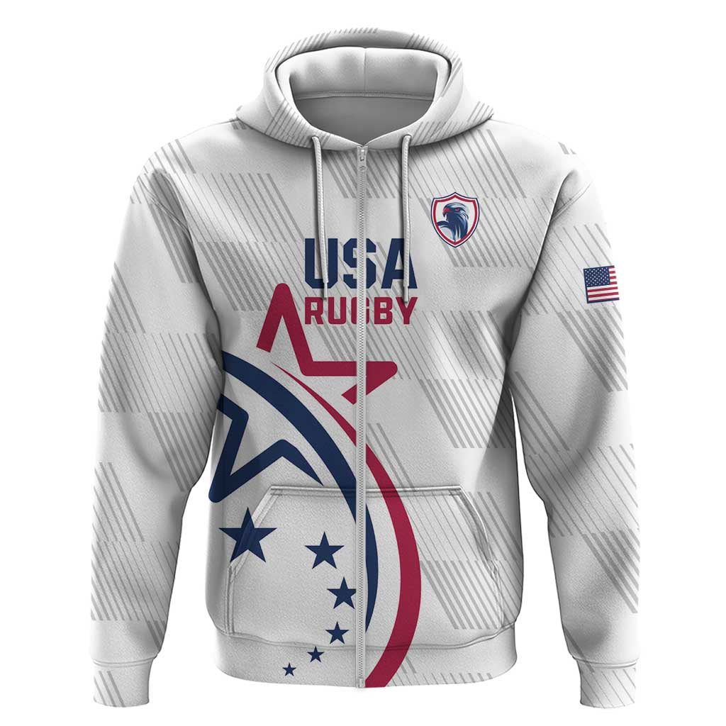 USA 2024 Rugby Zip Hoodie Soar Like an Eagle White Version