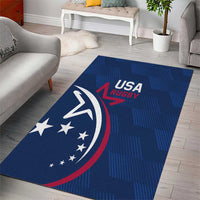 Blue USA Rugby area rug with USA Rugby text and circular eagle-and-stars emblem