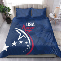 Blue USA rugby duvet cover set with two pillowcases and bold star crest design