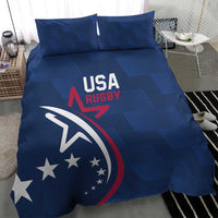 Blue USA rugby-themed duvet cover set with two pillowcases and star crest graphic
