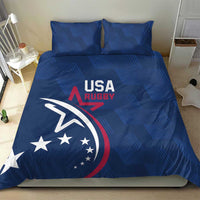 Blue USA rugby duvet cover set with two matching pillowcases, star crest and text print