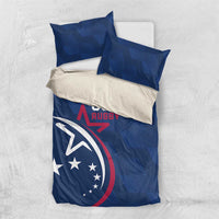 Blue USA rugby bedding set with duvet and two pillowcases, star crest graphic on top