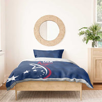 Blue USA rugby duvet cover set with two pillowcases, large star crest and USA RUGBY text