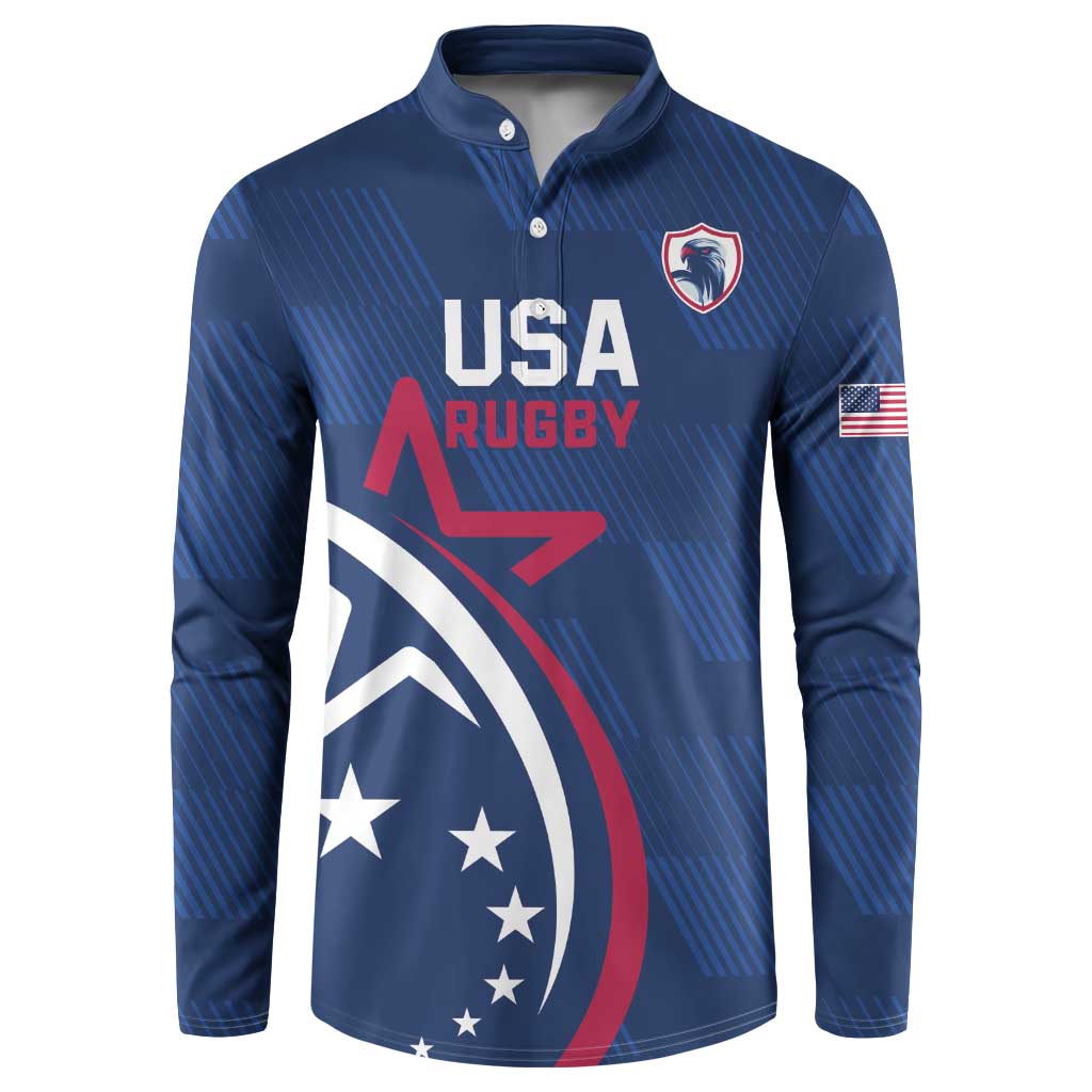 USA 2024 Rugby Button Sweatshirt Soar Like an Eagle Blue Version - Wonder Print Shop