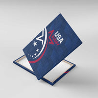 Blue USA Rugby canvas wall art with wooden frame, USA stars and red ring emblem