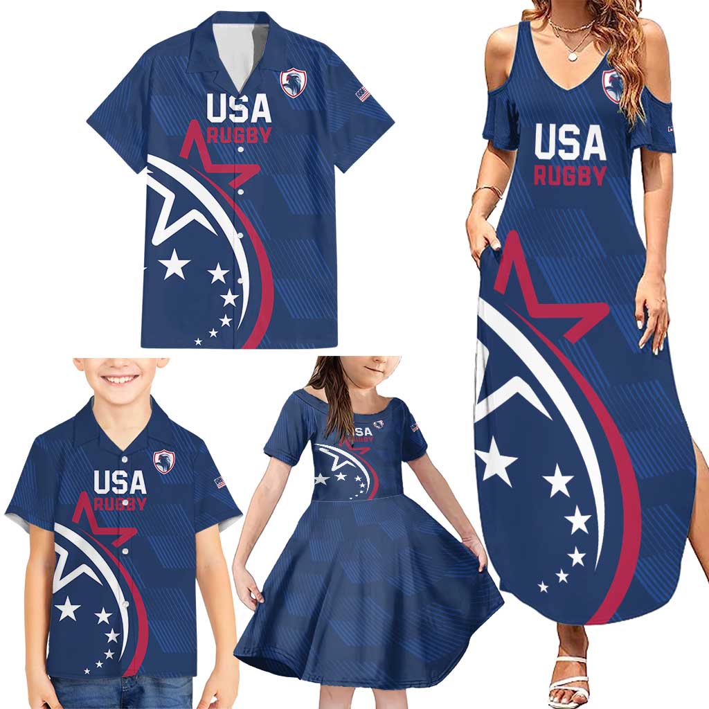 USA 2024 Rugby Family Matching Summer Maxi Dress and Hawaiian Shirt Soar Like an Eagle Blue Version - Wonder Print Shop