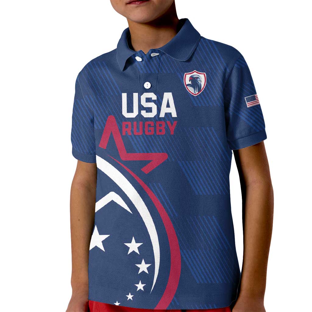 USA 2024 Rugby Kid Polo Shirt Soar Like an Eagle Blue Version - Wonder Print Shop