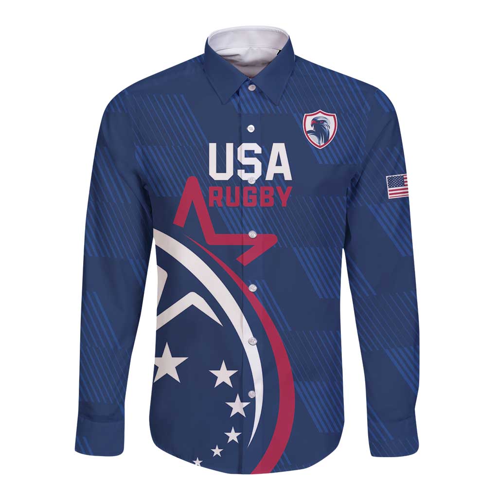 USA 2024 Rugby Long Sleeve Button Shirt Soar Like an Eagle Blue Version - Wonder Print Shop