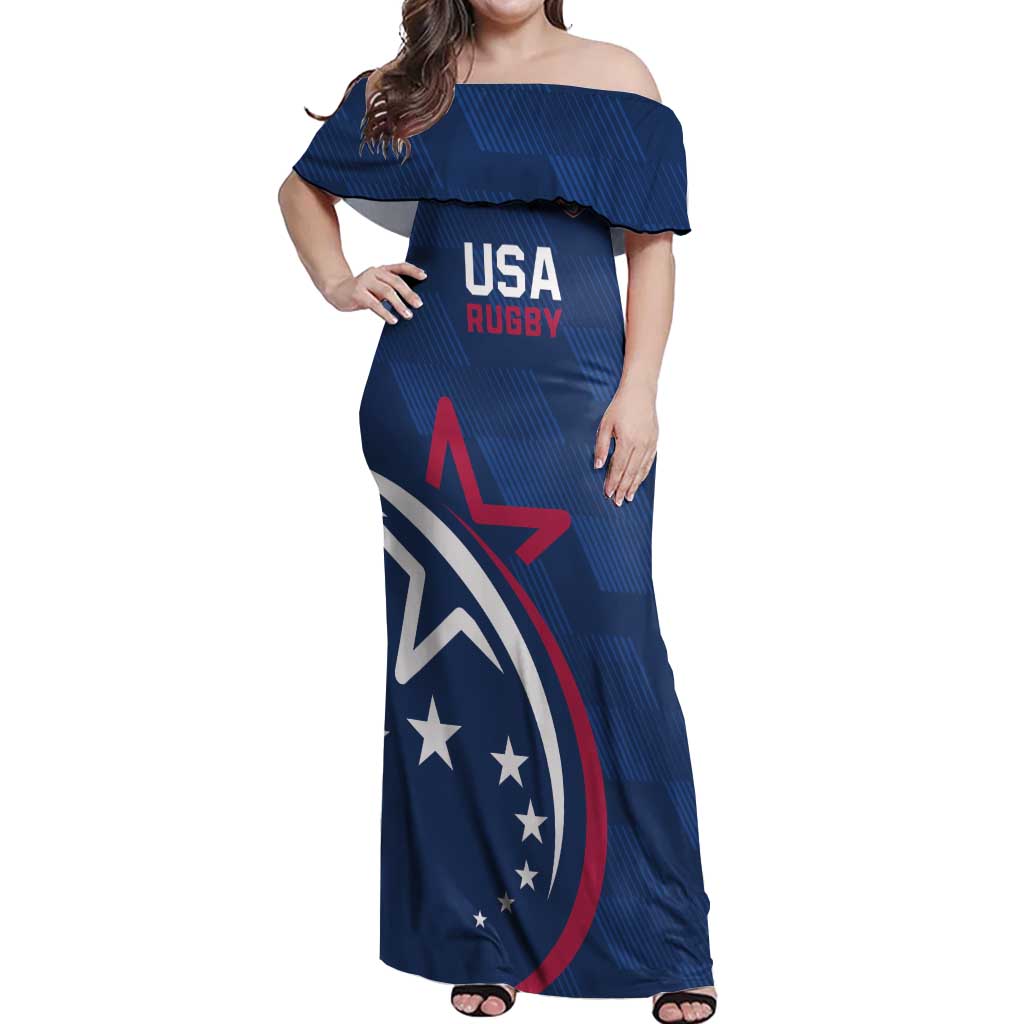 USA 2024 Rugby Off Shoulder Maxi Dress Soar Like an Eagle Blue Version - Wonder Print Shop