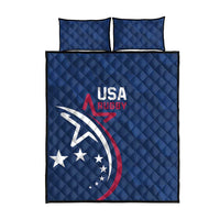 Blue USA Rugby quilt set with two pillow covers and printed winged emblem