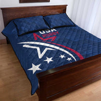 Blue USA Rugby quilt bed set with large stylized eagle, stars, and two pillow covers