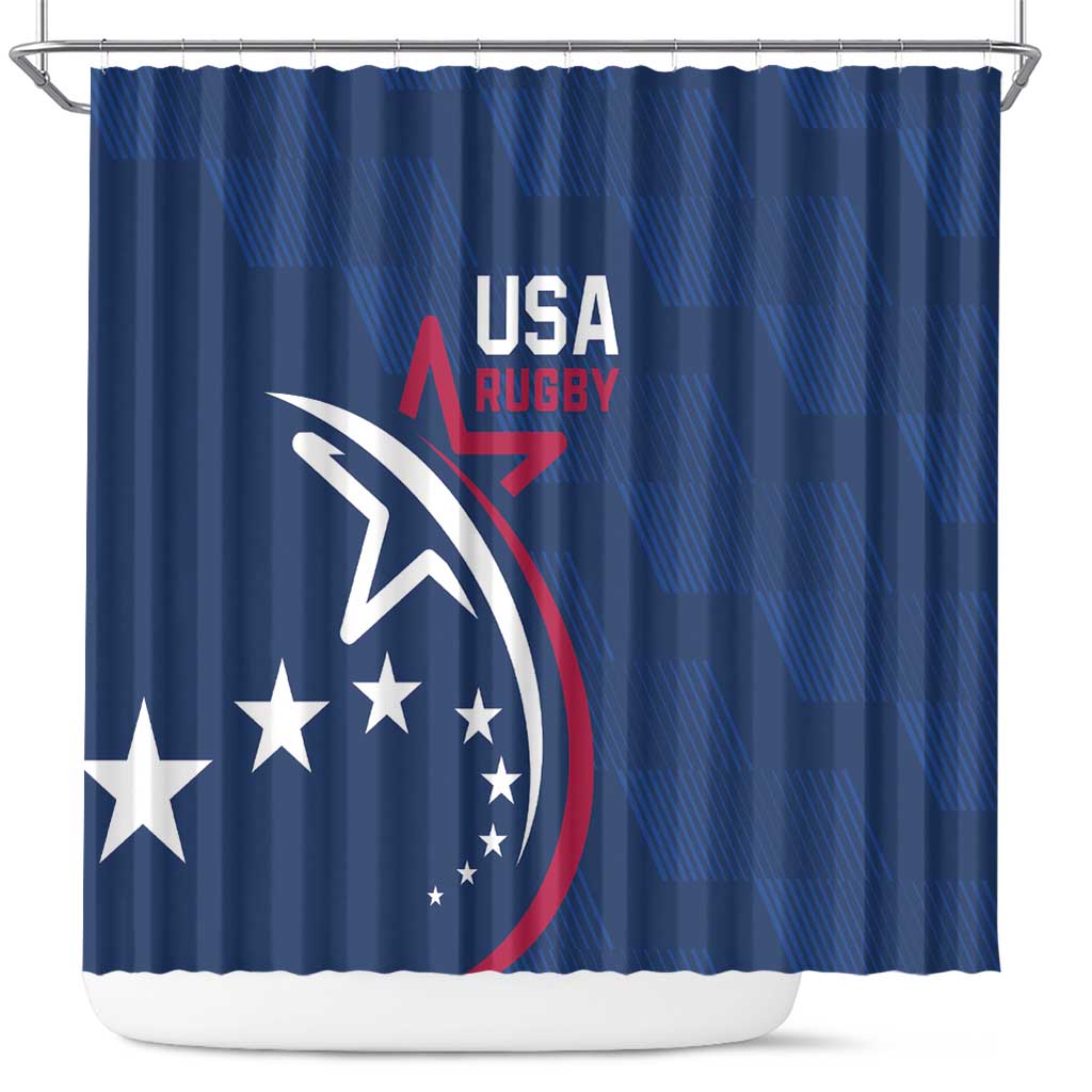 USA 2024 Rugby Shower Curtain Soar Like an Eagle Blue Version