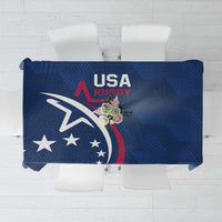 Blue rugby tablecloth featuring USA RUGBY text and eagle graphic, flat view