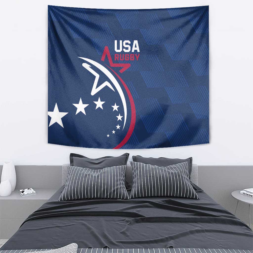 Blue USA Rugby wall tapestry showing white eagle and star emblem with red accents