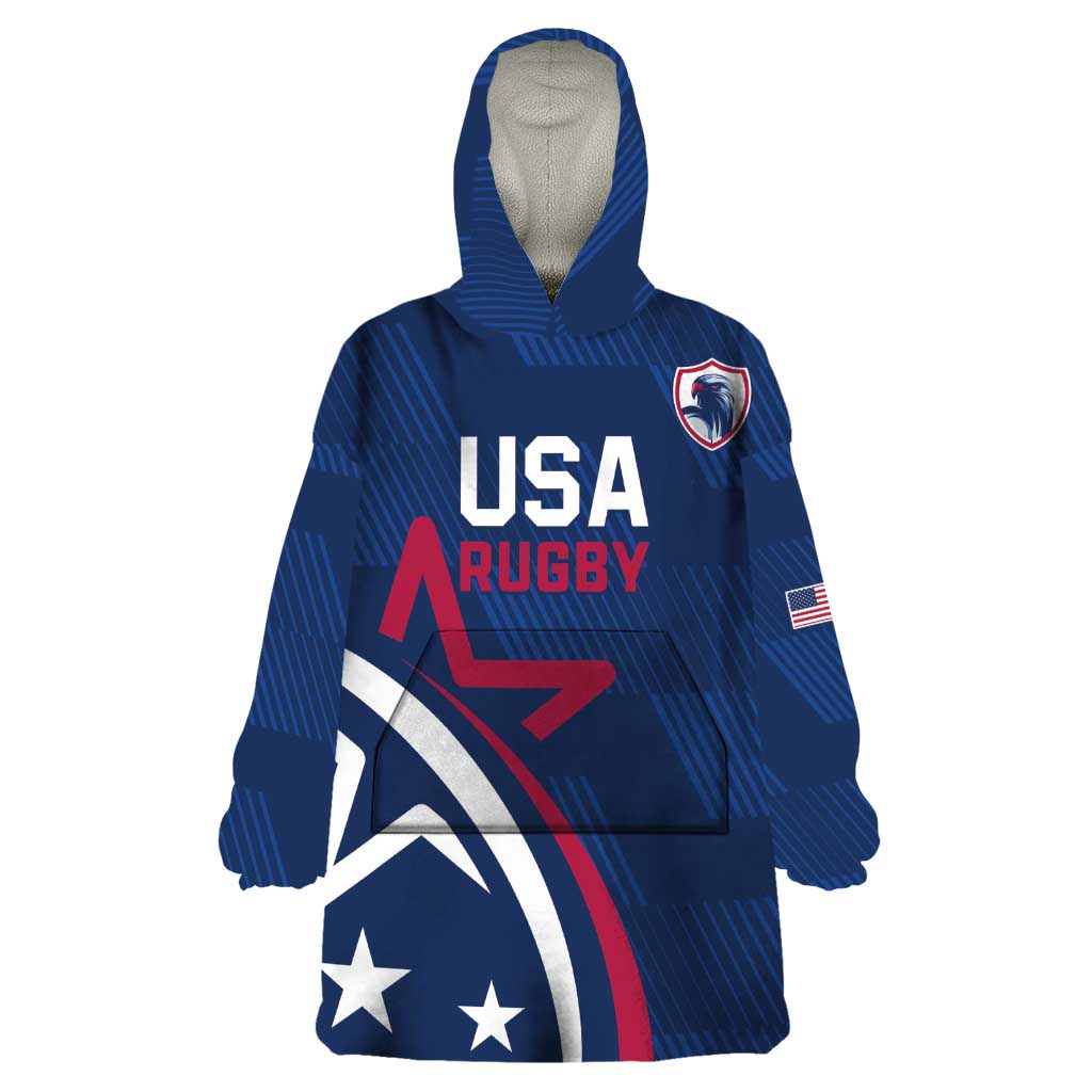 USA 2024 Rugby Wearable Blanket Hoodie Soar Like an Eagle Blue Version