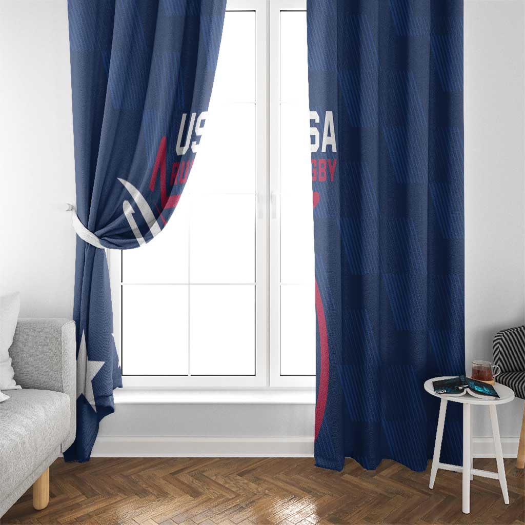 Blue USA rugby window curtain with partial logo, window-side hanging panels