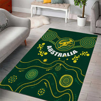 Green Australia area rug with AUSTRALIA text and dotted map artwork