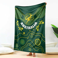 Green Australia rugby blanket with Wallabies kangaroo emblem and yellow dot waves