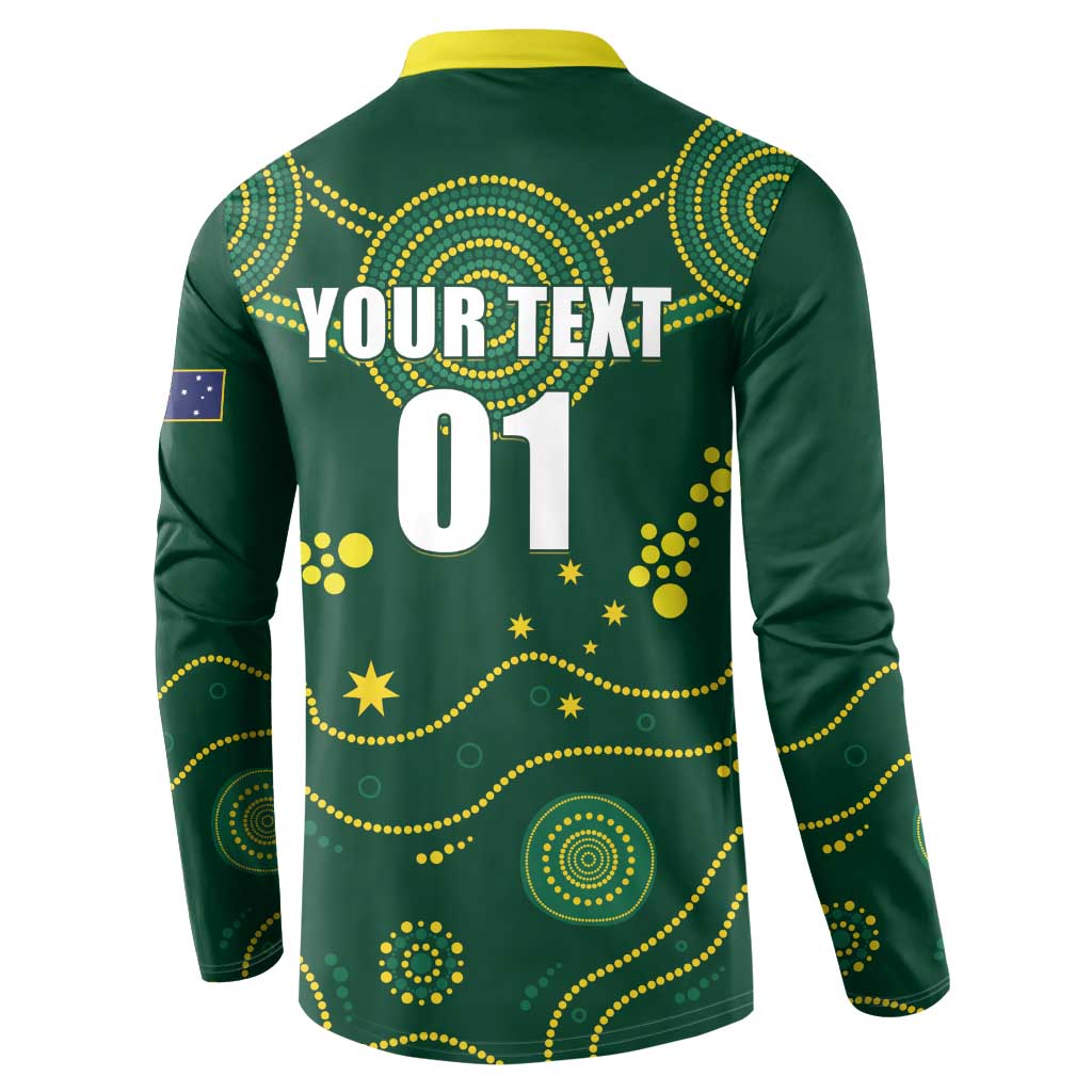 Green rugby button sweatshirt back view with yellow collar; "YOUR TEXT" 01 graphic