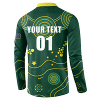 Green rugby button sweatshirt back view with yellow collar; "YOUR TEXT" 01 graphic