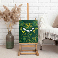 Green Australia canvas wall art on easel with kangaroo icon and flowing dotted patterns