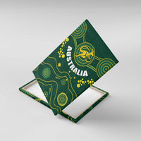 Green Australia canvas wall art featuring kangaroo icon and repeating dotted circles