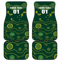 Set of 4 green car mats with yellow swirl and star design and 01 text