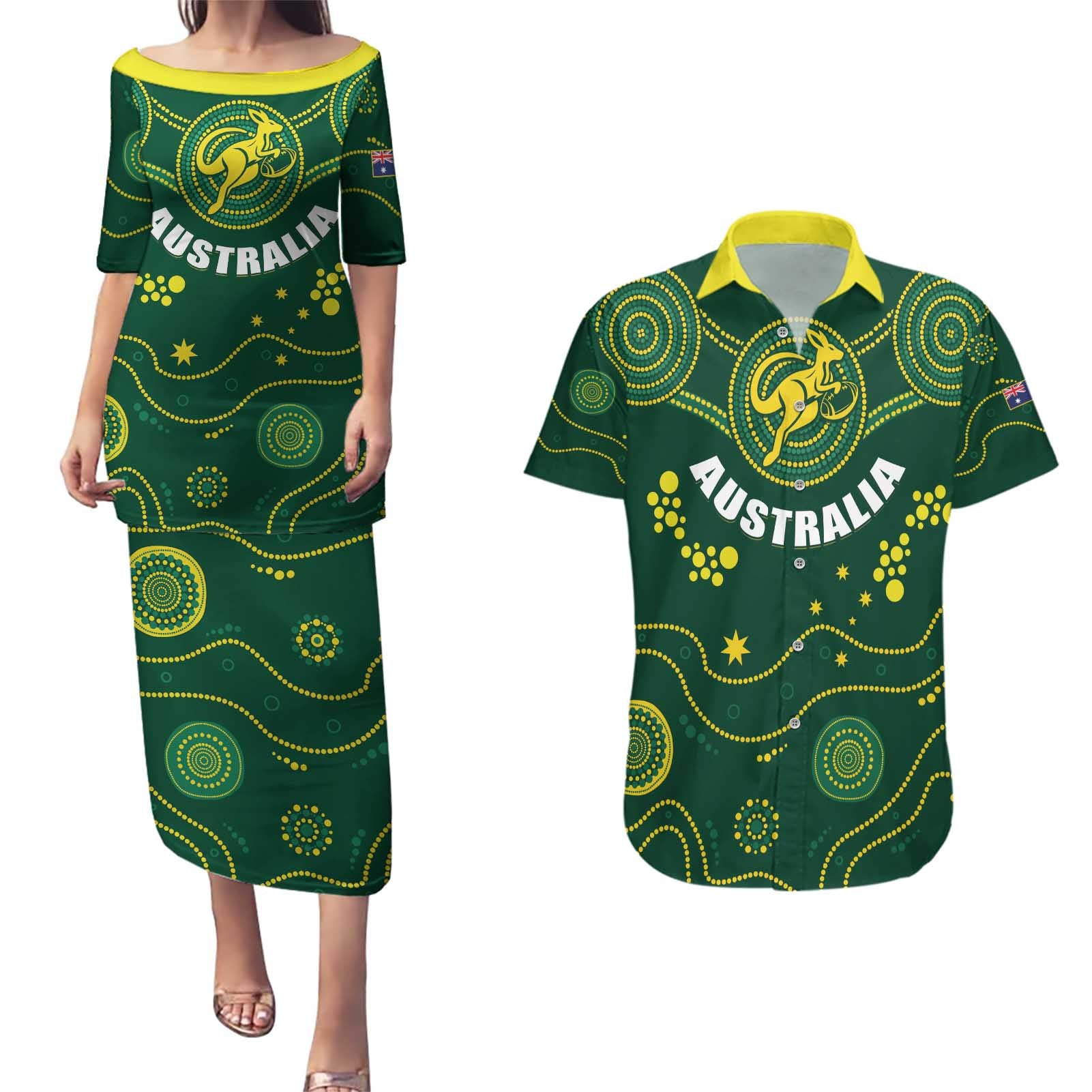 Australia 2024 Rugby Couples Matching Puletasi and Hawaiian Shirt Go Wallabies - Wonder Print Shop